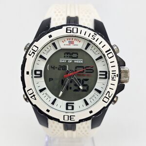 US‎ POLO ASSN Men's Watch Digital Analog 48MM White Platic Bands New Battery